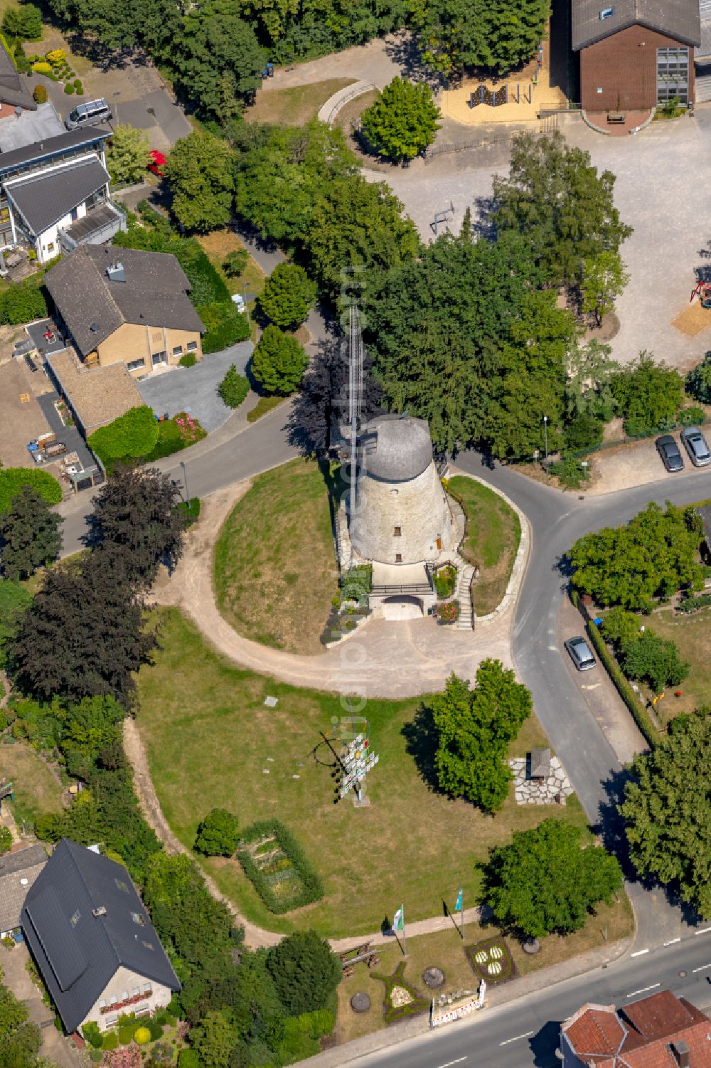 Ennigerloh from the bird's eye view: Historic windmill on street Ennigerstrasse in Ennigerloh in the state North Rhine-Westphalia, Germany