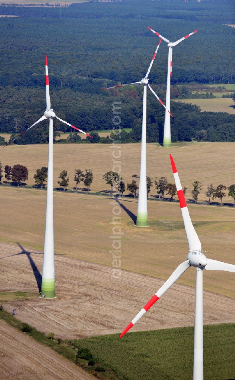 Nauen from above - View of the wind farm Nauen, a wind turbine field to plate the Nauen in Brandenburg