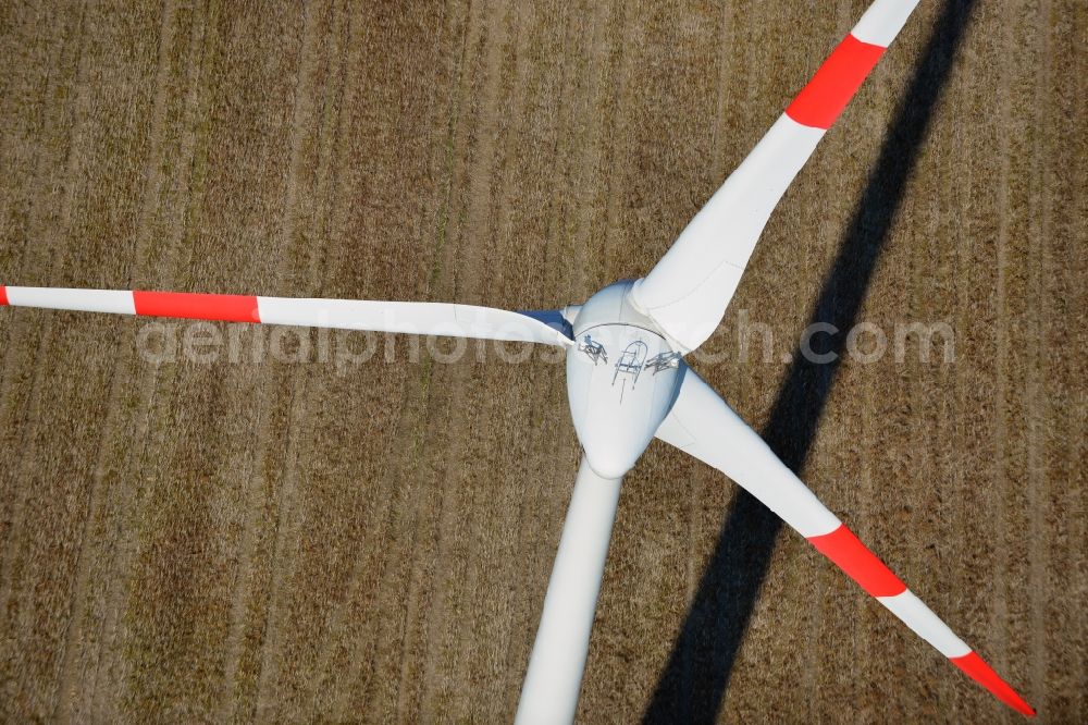 Nauen from the bird's eye view: View of the wind farm Nauen, a wind turbine field to plate the Nauen in Brandenburg