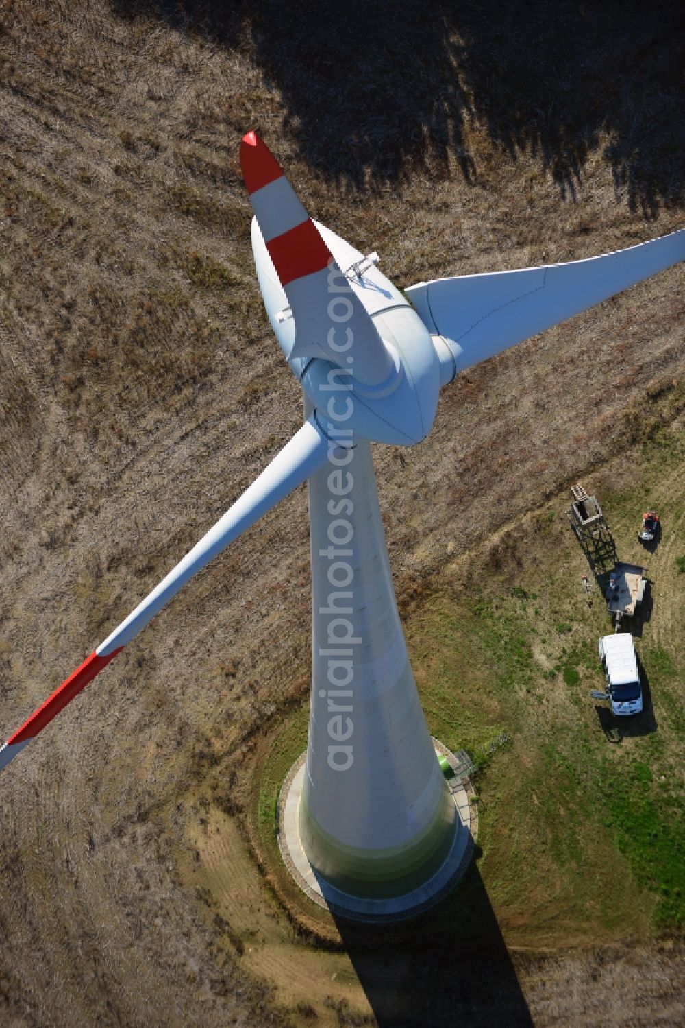 Nauen from the bird's eye view: View of the wind farm Nauen, a wind turbine field to plate the Nauen in Brandenburg