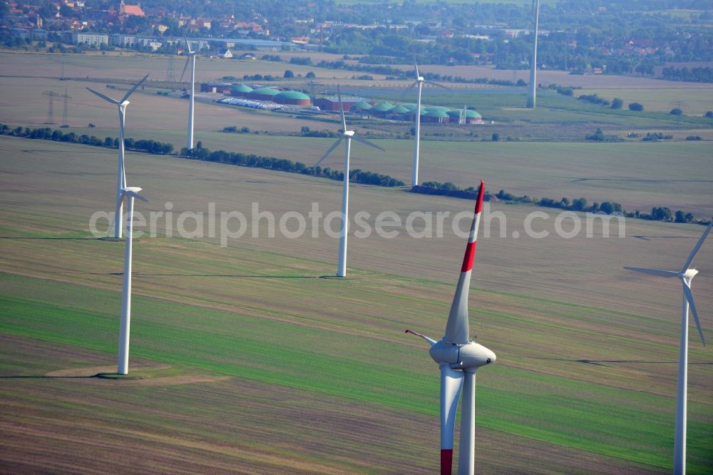 Aerial photograph Nauen - View of the wind farm Nauen, a wind turbine field to plate the Nauen in Brandenburg