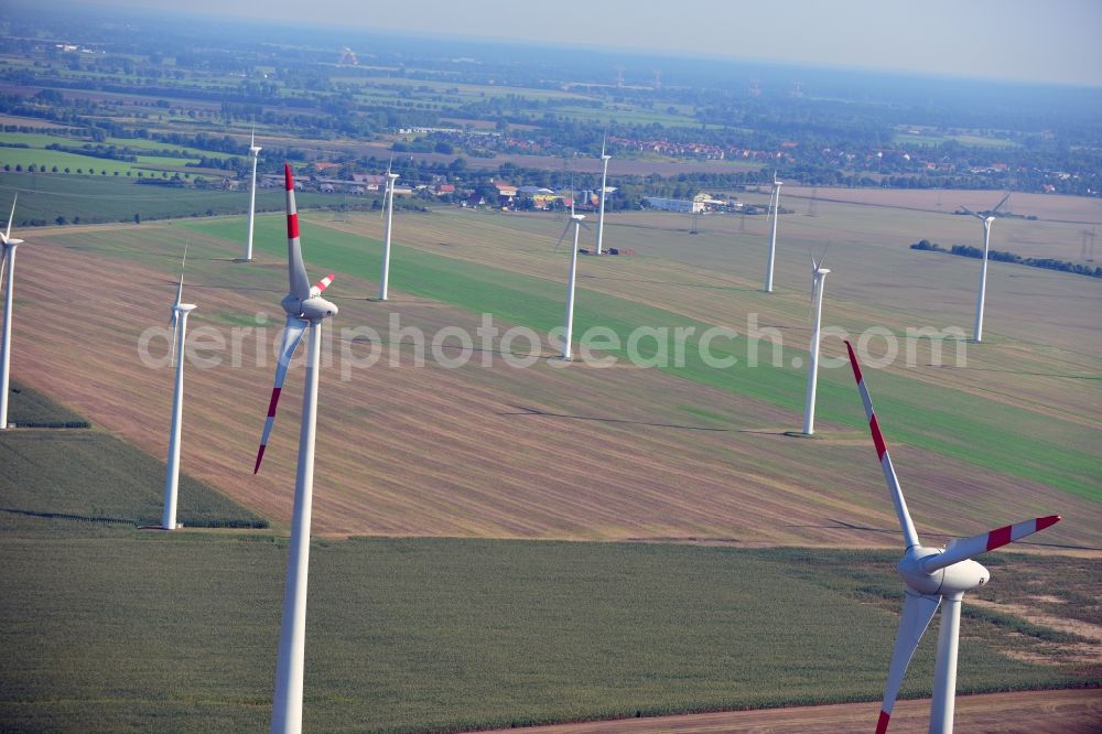 Nauen from above - View of the wind farm Nauen, a wind turbine field to plate the Nauen in Brandenburg