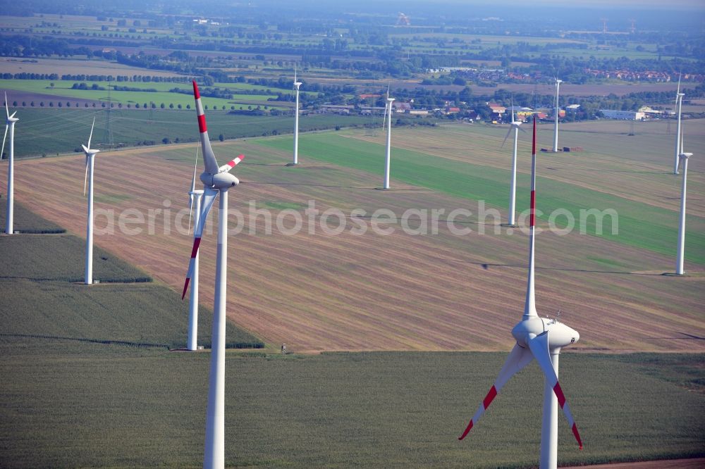 Nauen from the bird's eye view: View of the wind farm Nauen, a wind turbine field to plate the Nauen in Brandenburg