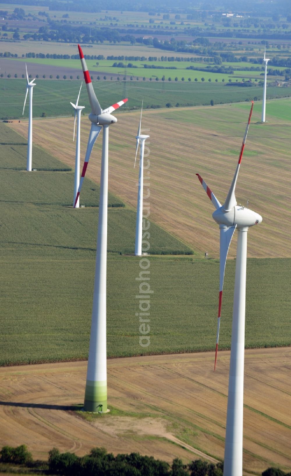 Aerial photograph Nauen - View of the wind farm Nauen, a wind turbine field to plate the Nauen in Brandenburg