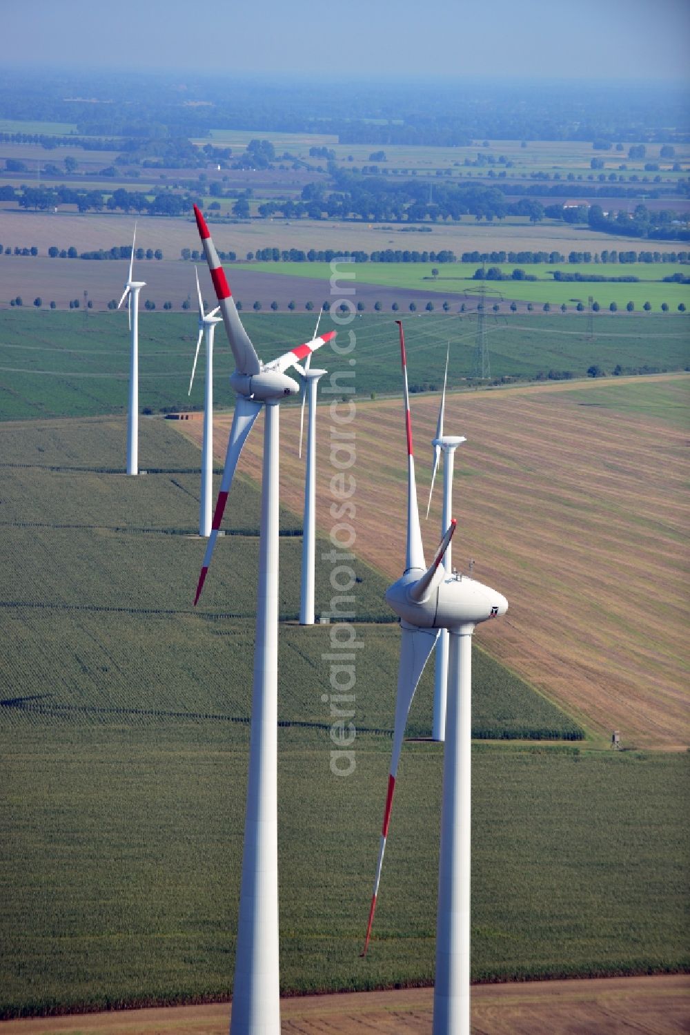 Nauen from above - View of the wind farm Nauen, a wind turbine field to plate the Nauen in Brandenburg