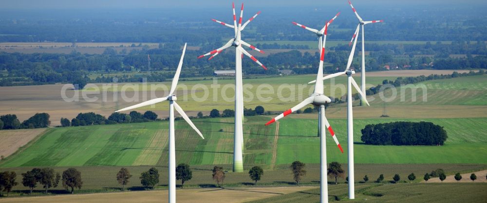 Aerial photograph Nauen - View of the wind farm Nauen, a wind turbine field to plate the Nauen in Brandenburg