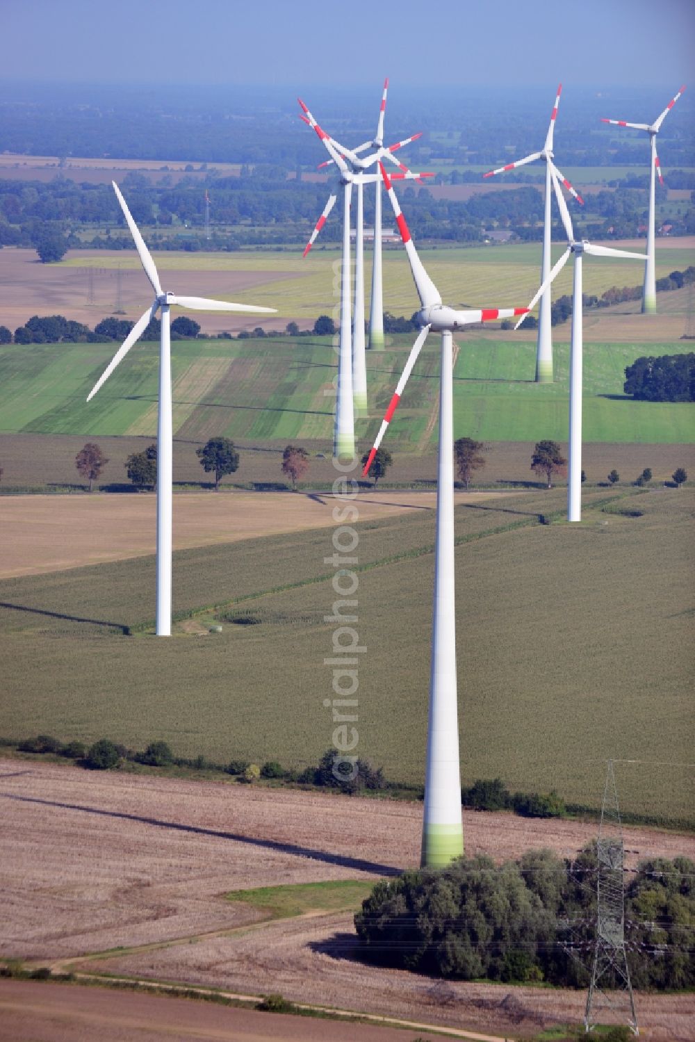 Nauen from above - View of the wind farm Nauen, a wind turbine field to plate the Nauen in Brandenburg