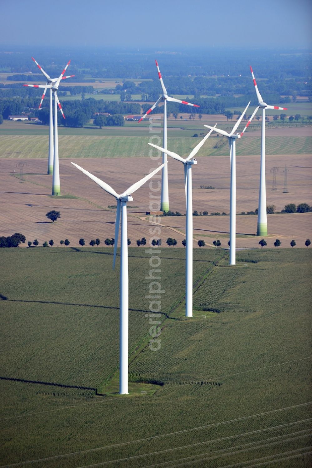 Aerial photograph Nauen - View of the wind farm Nauen, a wind turbine field to plate the Nauen in Brandenburg