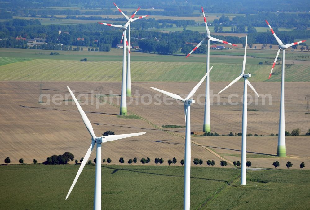 Nauen from above - View of the wind farm Nauen, a wind turbine field to plate the Nauen in Brandenburg