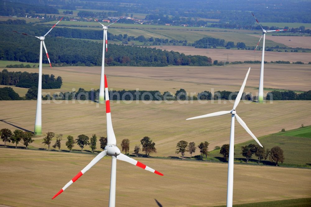 Nauen from the bird's eye view: View of the wind farm Nauen, a wind turbine field to plate the Nauen in Brandenburg