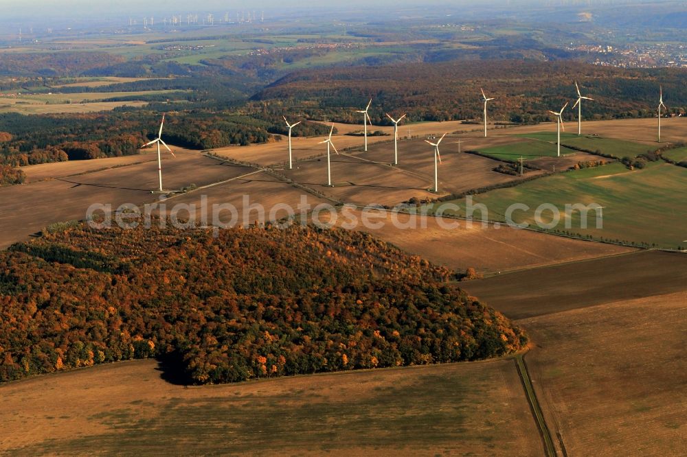 Aerial image Bucha - Wind farm for energy generation near Bucha in Thuringia