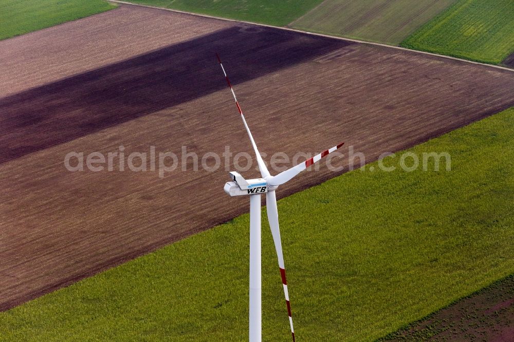 Aerial image Deutsch-Wagram - Wind turbine windmills on a field in Deutsch-Wagram in Lower Austria, Austria