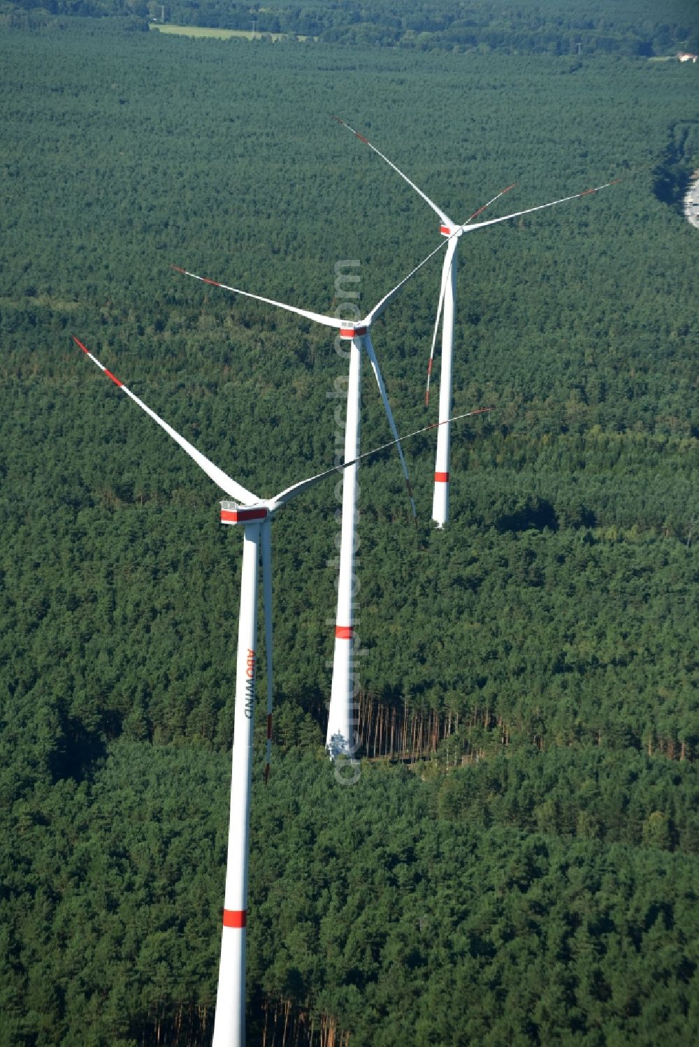 Aerial image Spreenhagen - Wind turbine wind power plant of ABO Wind AG in Spreenhagen in Brandenburg