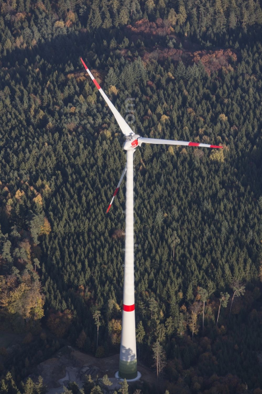 Aerial image Postau - Wind turbine in the wind power plant at Postau in Bavaria