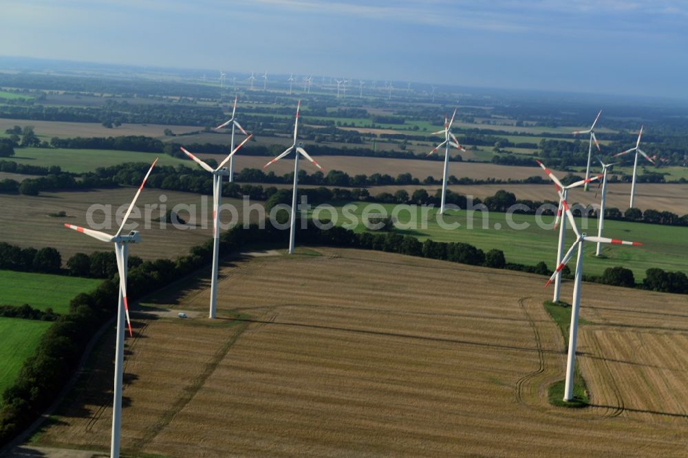 Triglitz from above - Wind turbine on fields at Triglitz in Brandenburg