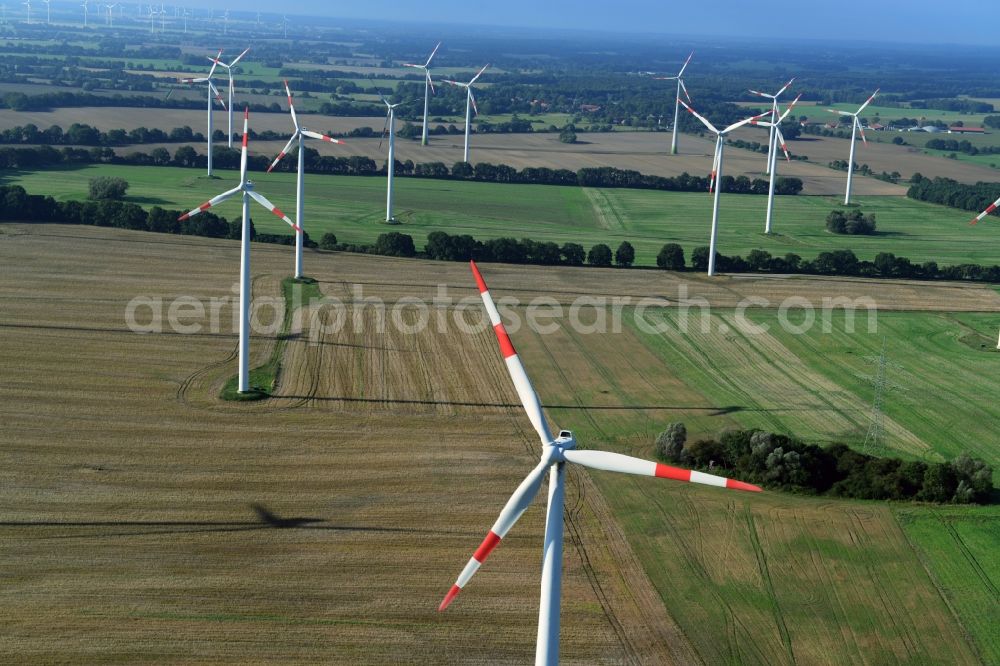 Triglitz from the bird's eye view: Wind turbine on fields at Triglitz in Brandenburg