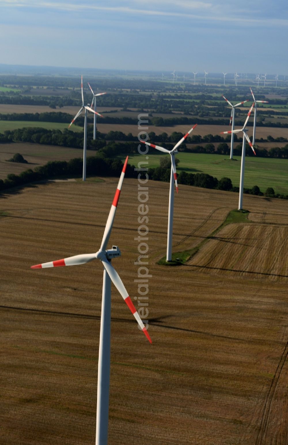 Aerial photograph Triglitz - Wind turbine on fields at Triglitz in Brandenburg