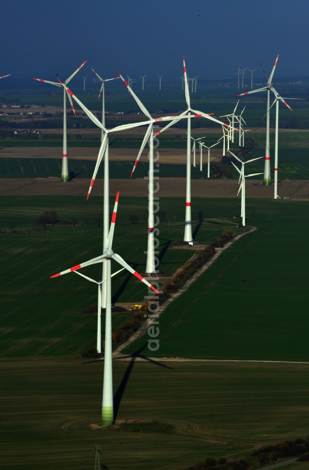 Aerial photograph Prenzlau - Group of wind turbines of various types and sizes of company Senvion in Prenzlau in the state of Brandenburg