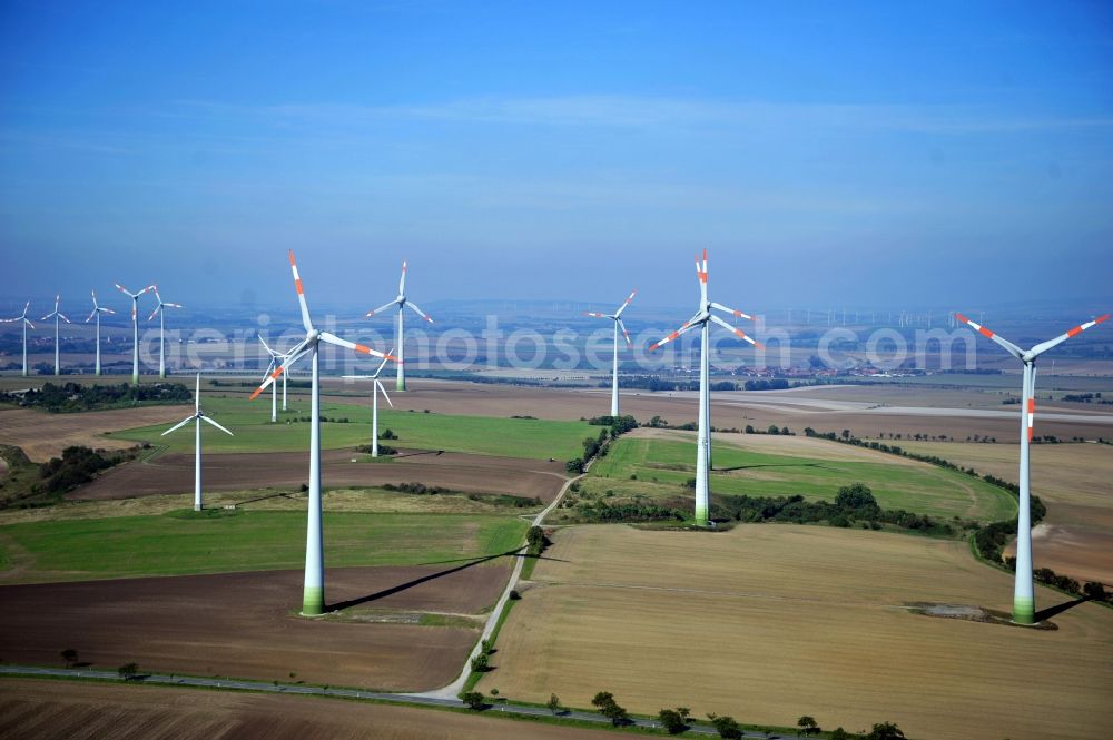 Aerial photograph Osterwieck OT Dardesheim - Wind turbines in Dardesheim in the state Saxony-Anhalt