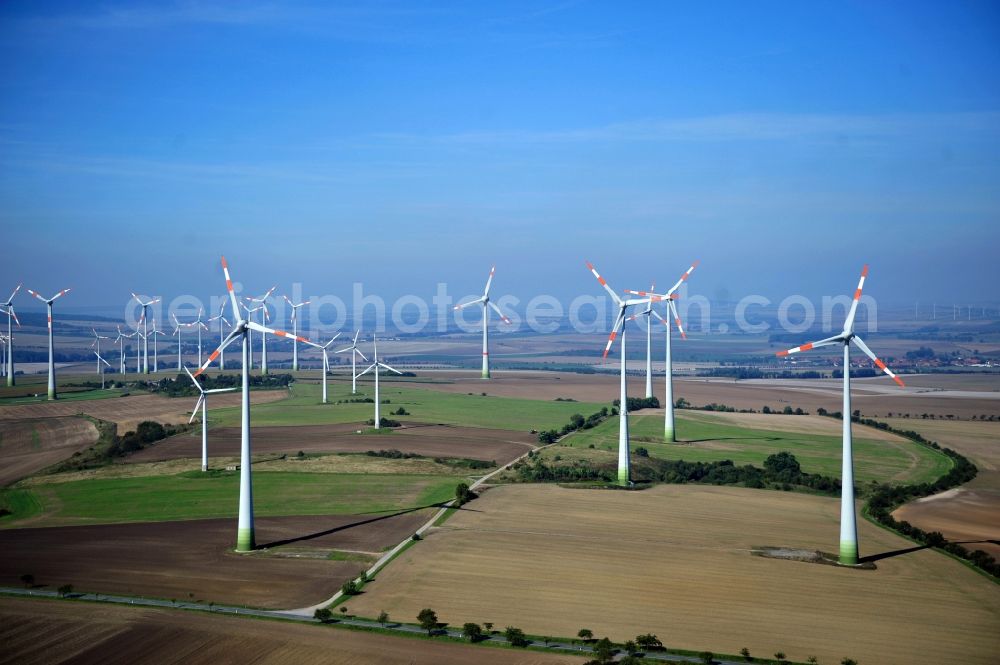 Osterwieck OT Dardesheim from above - Wind turbines in Dardesheim in the state Saxony-Anhalt