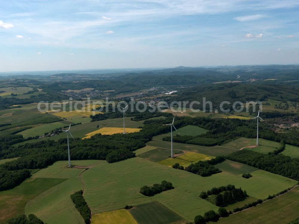 Aerial photograph Rimsberg - Wind turbines in a field landscape at Rimsberg in Rhineland-Palatinate