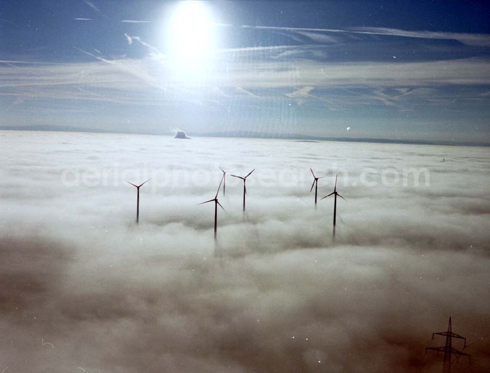 Wunsiedel from the bird's eye view: 30.09.2002 Windräder in den Wolken Wunsiedel in Bayern