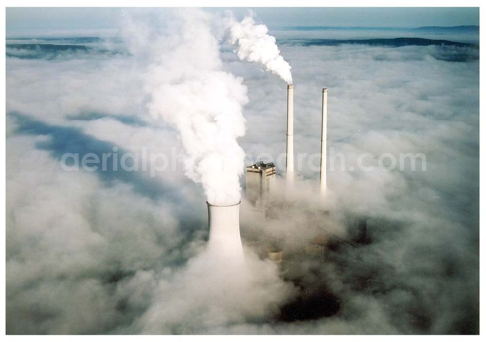 Schandorf Wackersdorf from the bird's eye view: 30.09.2002 Heizkraftwerk Bayern Türme in den Wolken Schandorf Wackersdorf