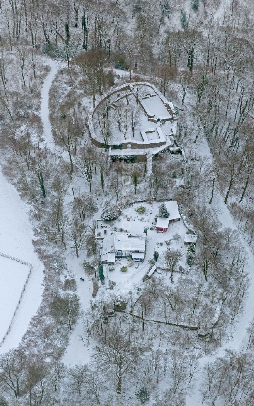 Essen from above - Winter - landscape of ruins in New Isenburg Bredeney district in Essen in North Rhine-Westphalia