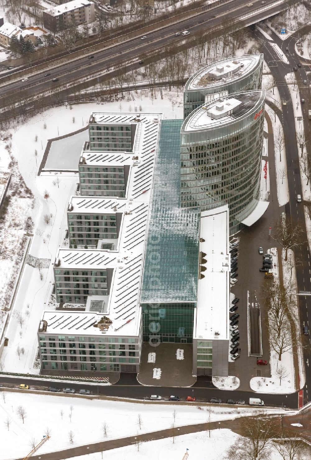 Aerial photograph Essen OT Ruettenscheid - Building the EON Ruhrgas Headquarters Essen