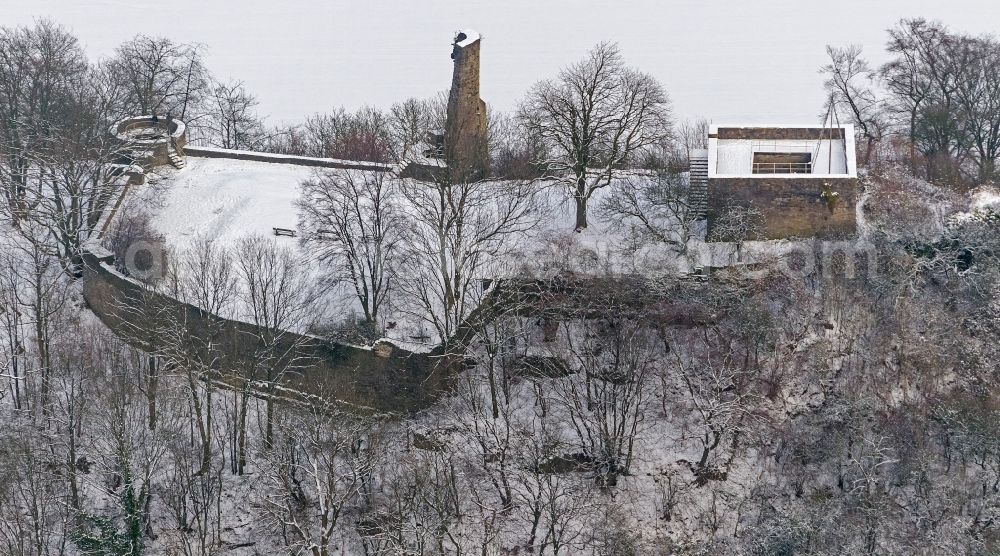 Aerial image Wetter ( Ruhr) OT Volmarstein - Winter - landscape of snow-covered terrain of ruins Volmarstein in Wetter, North Rhine-Westphalia NRW