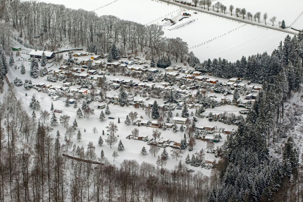 Olsberg from above - View Winter landscape of snow-covered winter camping / campsite Olsberg in North Rhine-Westphalia NRW