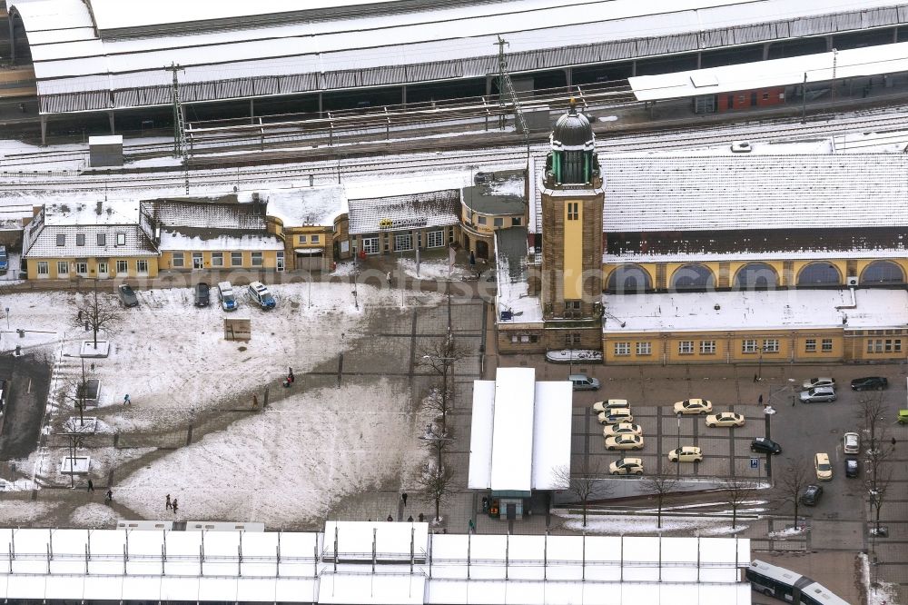 Aerial photograph Hagen - Winter - Landscape with snow from the Deutsche Bahn train station in Hagen in North Rhine-Westphalia