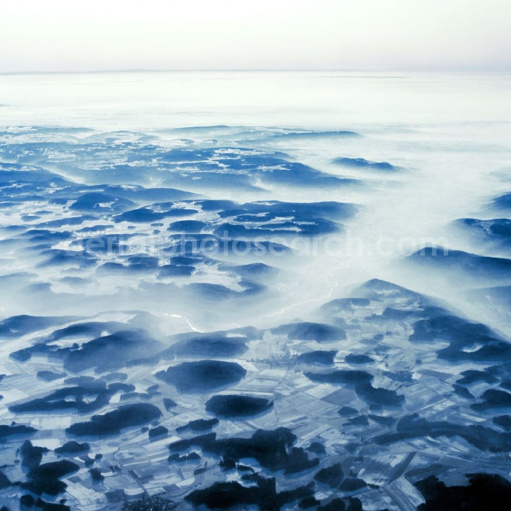 Ebermannstadt from above - Winter - Landscape with fog and snow-covered fields of the Franconian Switzerland near Ebermannstadt in Bavaria