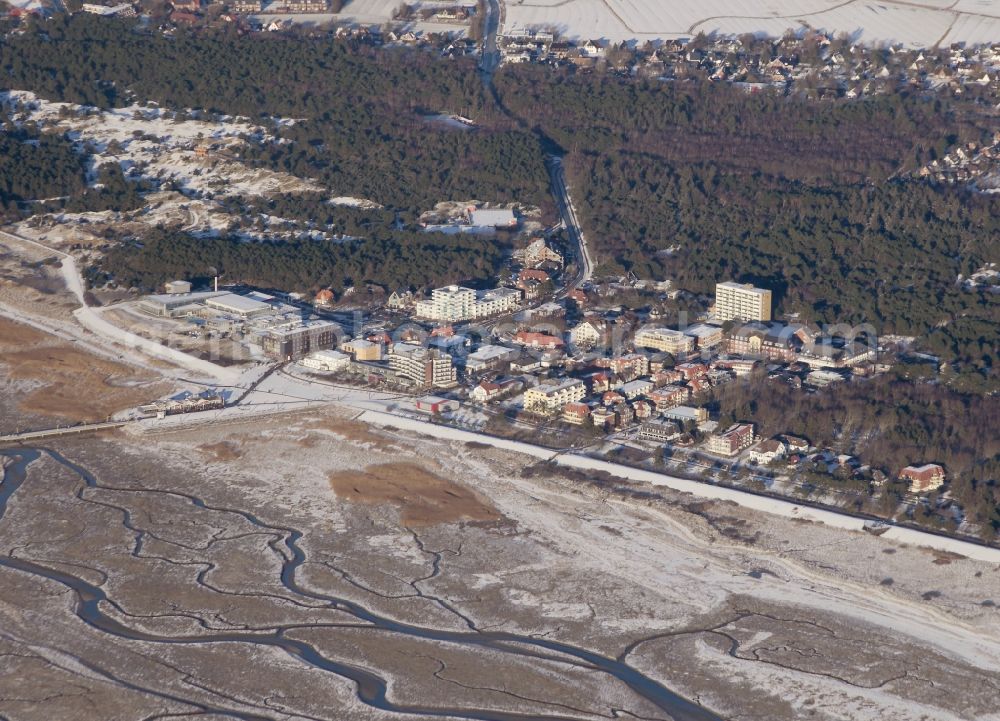 Aerial photograph Sankt Peter-Ording - Winter with snow in St. Peter-Ording in Schleswig-Holstein