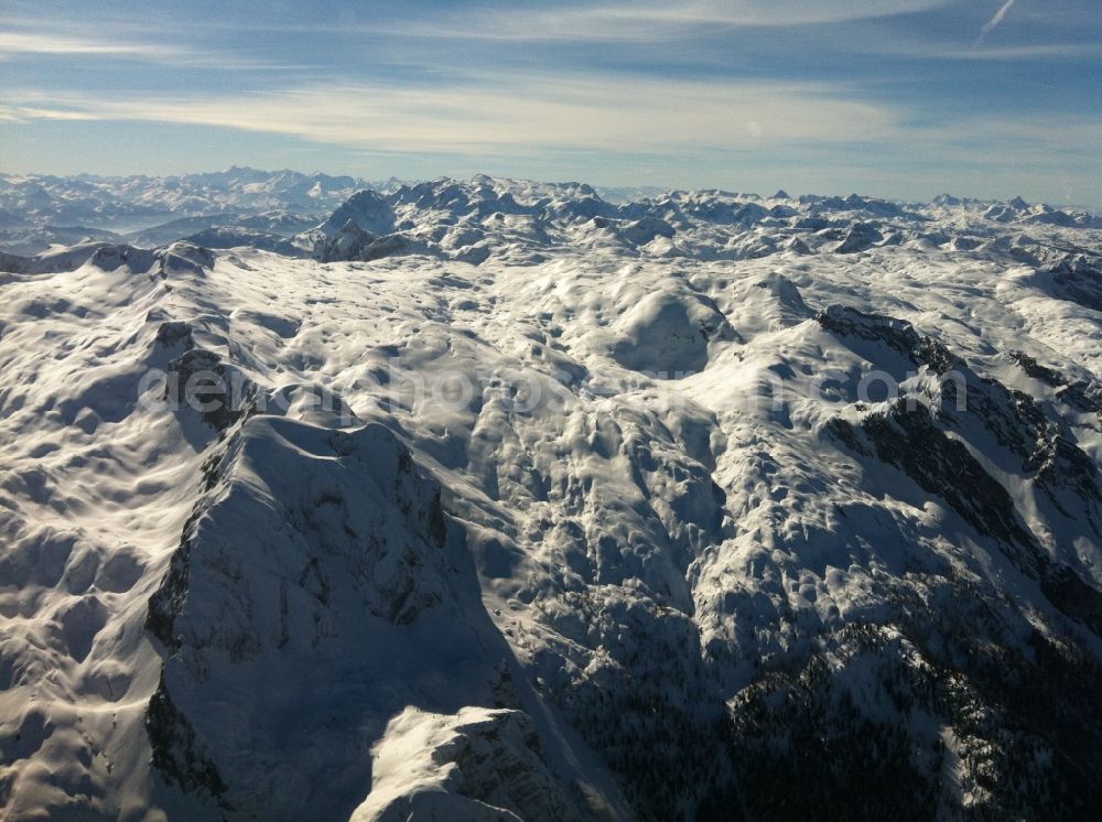 Aerial image Bischofshofen - Winter scene, snow-covered mountains in Bischofshofen Austria