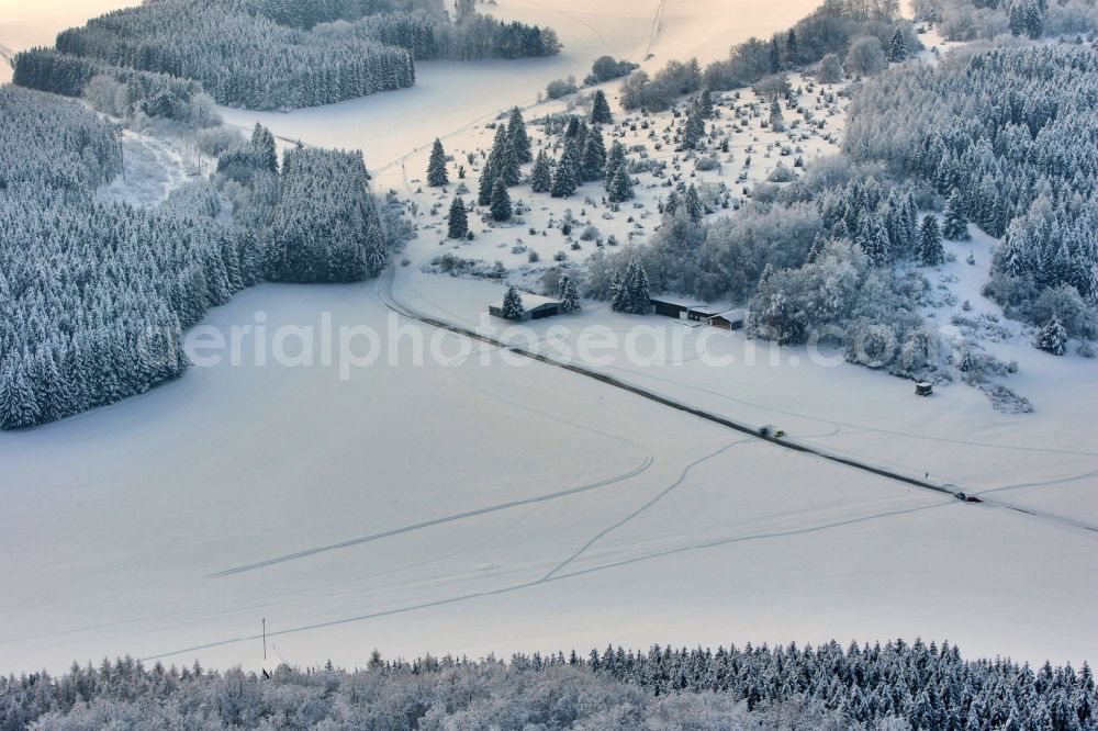 Bad Ditzenbach from the bird's eye view: Winter landscape around the airfield near Bad Ditzenbach in the state Baden-Wuerttemberg