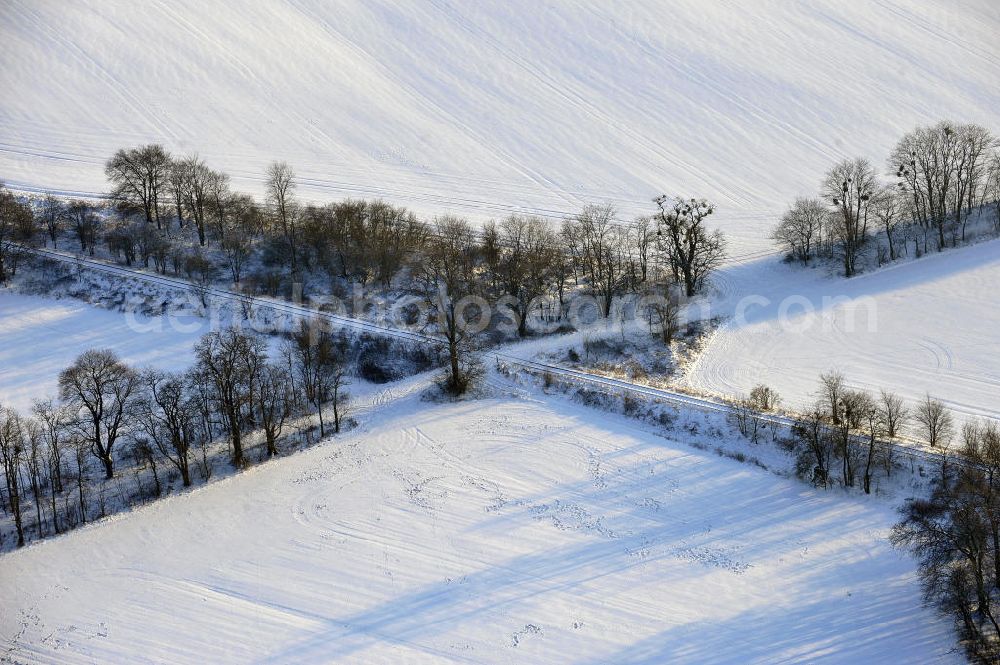 Frankenfelde from above - Blick auf winterlich verschneite Felder im brandenburgischen Frankenfelde. Views of wintry, snowy fields in Frankenfelde.