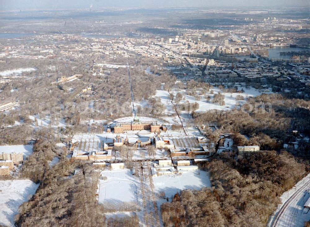 Aerial photograph Potsdam - Winterlandschaft am Neuen Palais