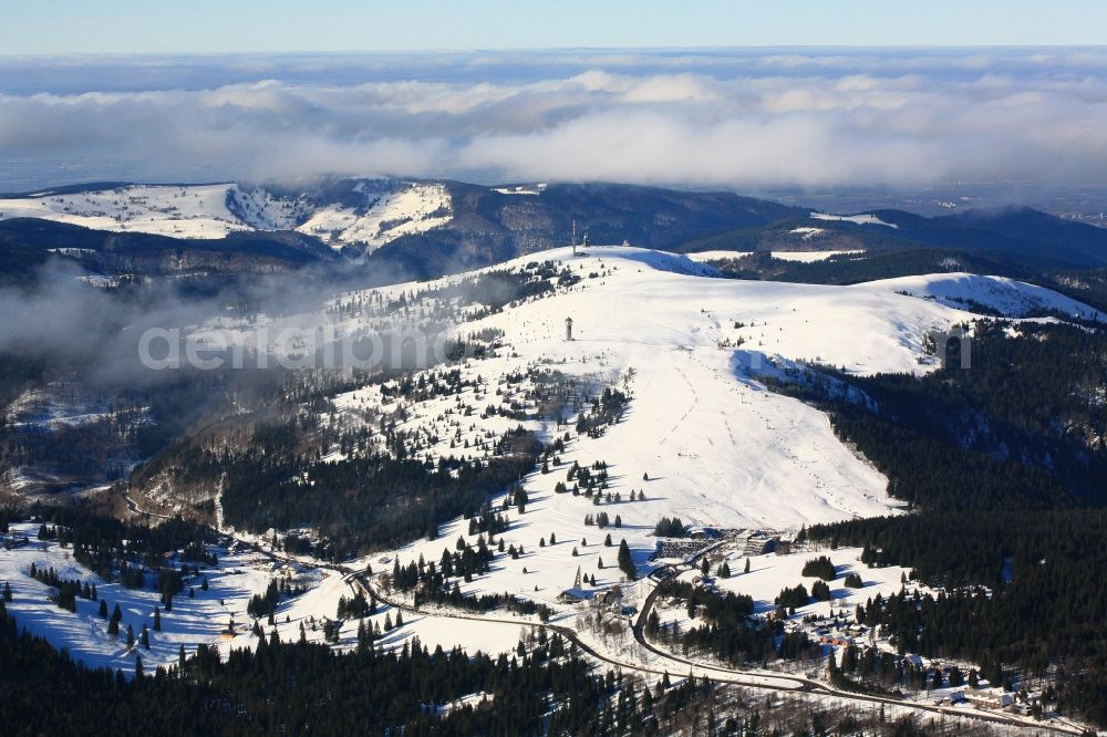 Feldberg (Schwarzwald) from above - Winter landscape of snow-capped peak of Feldberg in the Black Forest in Baden-Wuerttemberg