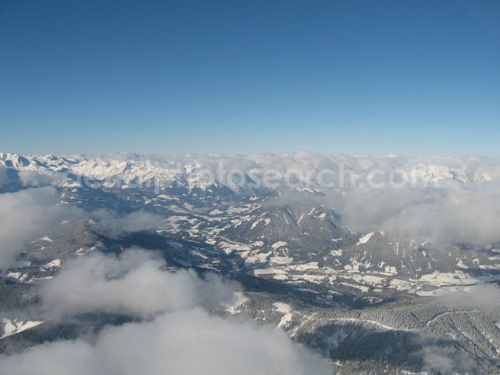 Aerial photograph Golling an der Salzach - Low clouds in winter scene in Golling an der Salzach Austria