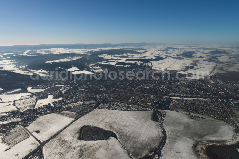 Arnstadt from above - Wintry snow-covered landscape on the outskirts of Arnstadt in Thuringia