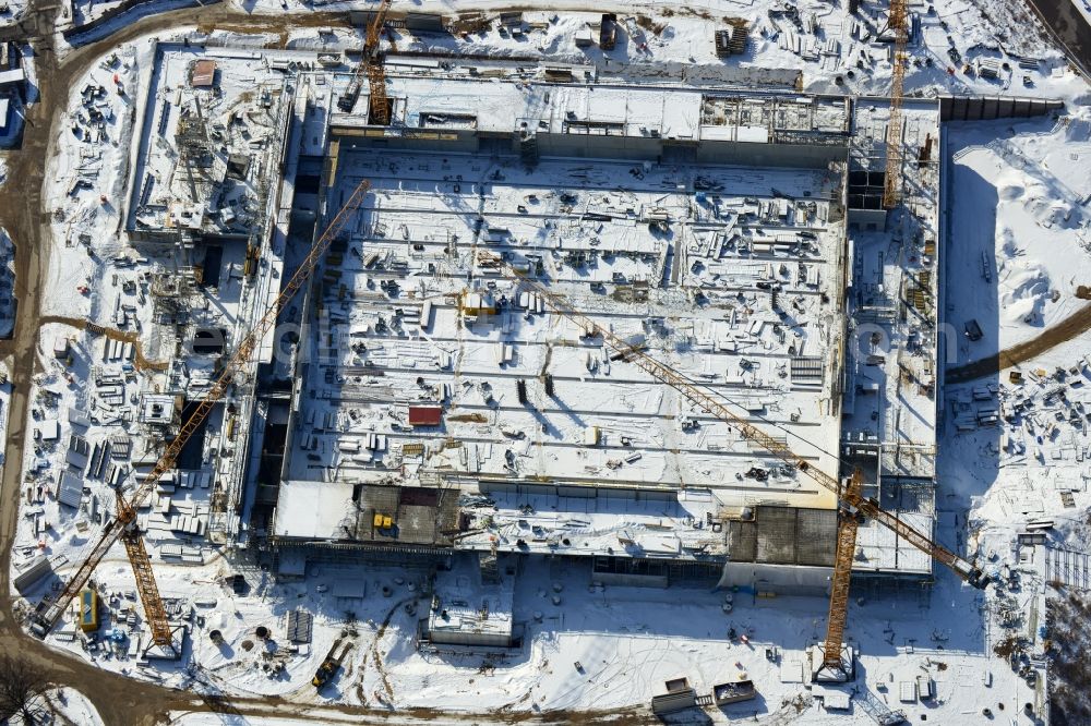 Aerial image Berlin - View of construction site at the exhibition venue Cube City Exhibition Grounds in Berlin Charlottenburg. On the site of the demolished Germany Hall is to be completed by the end of 2013, designed by the architectural firm UNIQUE CODE suitable congress hall