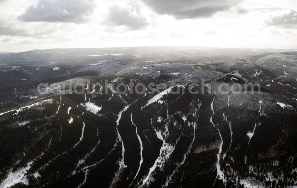 Goslar from the bird's eye view: Winter with snow covered mountain back in Goslar in Lower Saxony