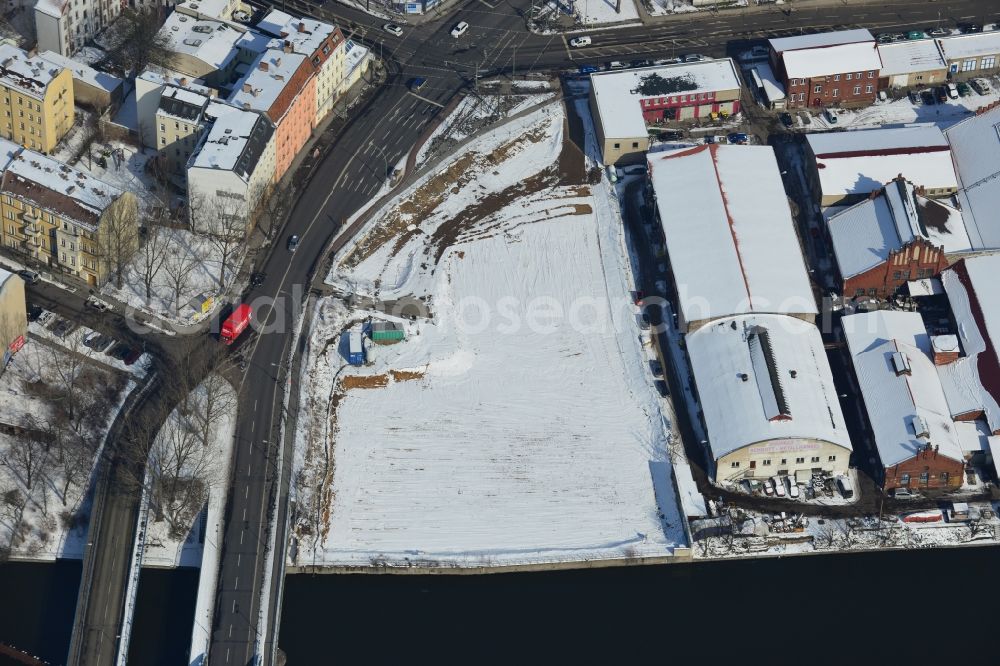 Berlin Schöneweide from above - Winter covered with snow industrial area in Berlin Schöneweide