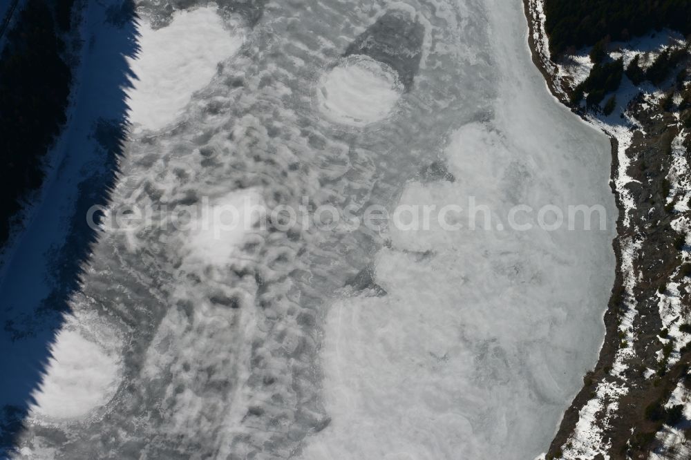 Schleusegrund from above - Wintry snow-covered landscape at the dam at Schleusengrund in Thuringia