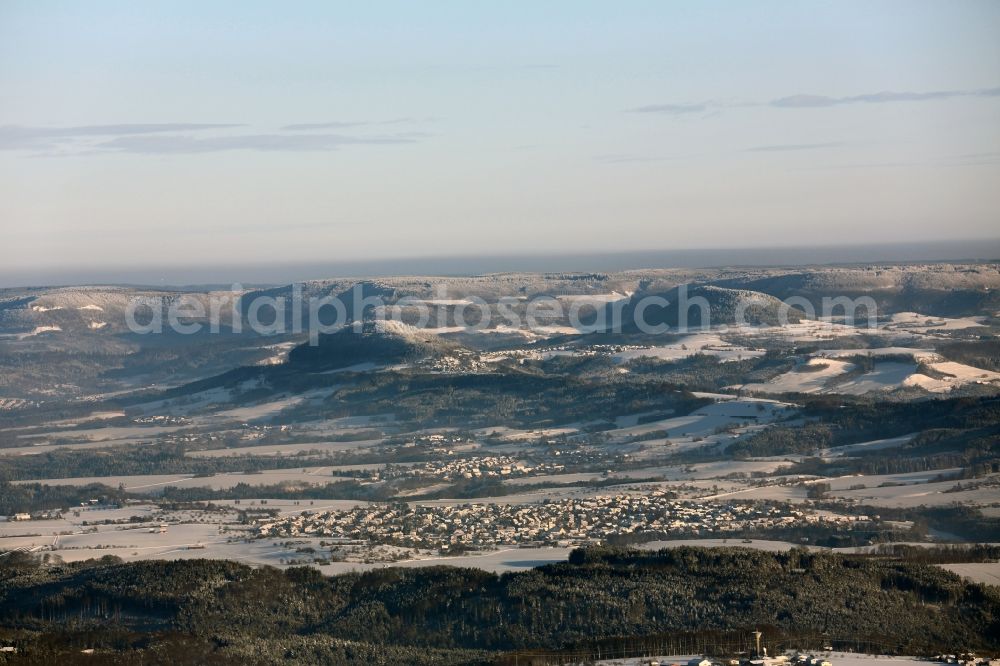 Gütenbach from the bird's eye view: Wintry snow-covered landscape in Black Forest Guetenbach in the state of Baden-Wuerttemberg