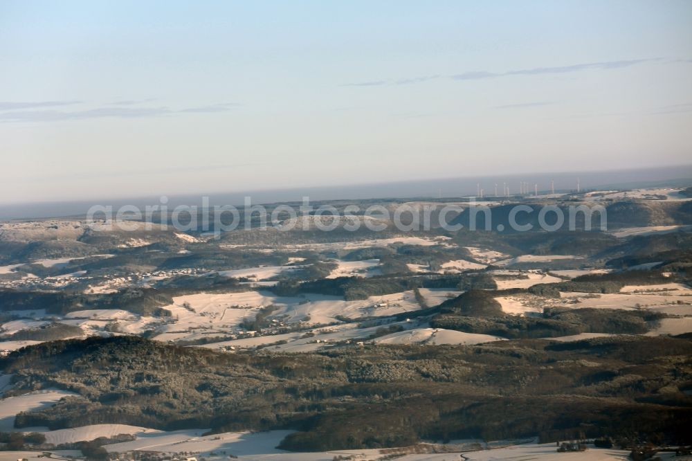 Gütenbach from above - Wintry snow-covered landscape in Black Forest Guetenbach in the state of Baden-Wuerttemberg