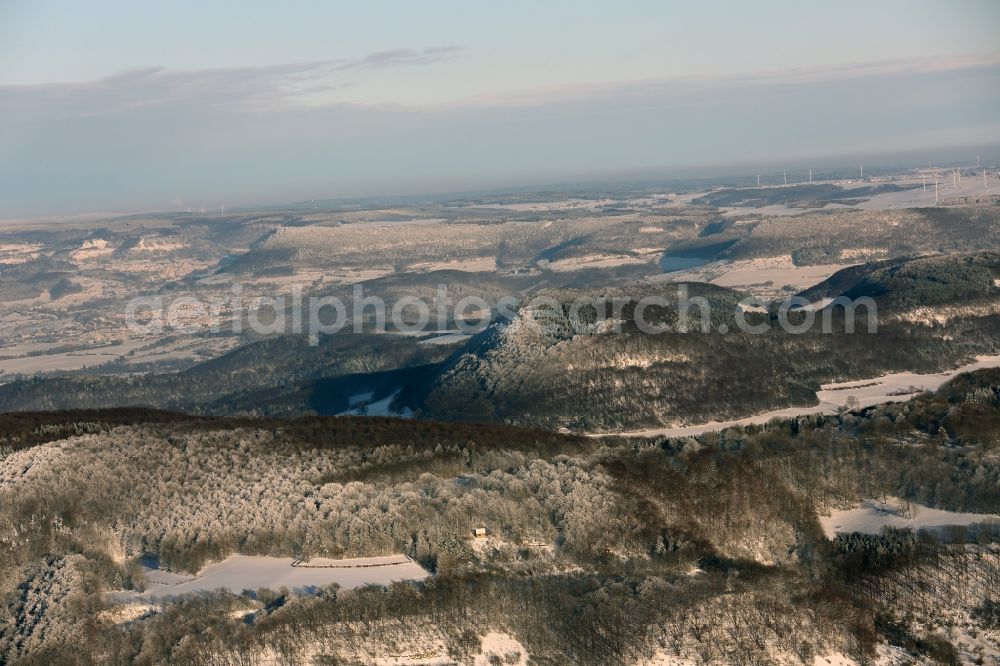 Aerial photograph Gütenbach - Wintry snow-covered landscape in Black Forest Guetenbach in the state of Baden-Wuerttemberg