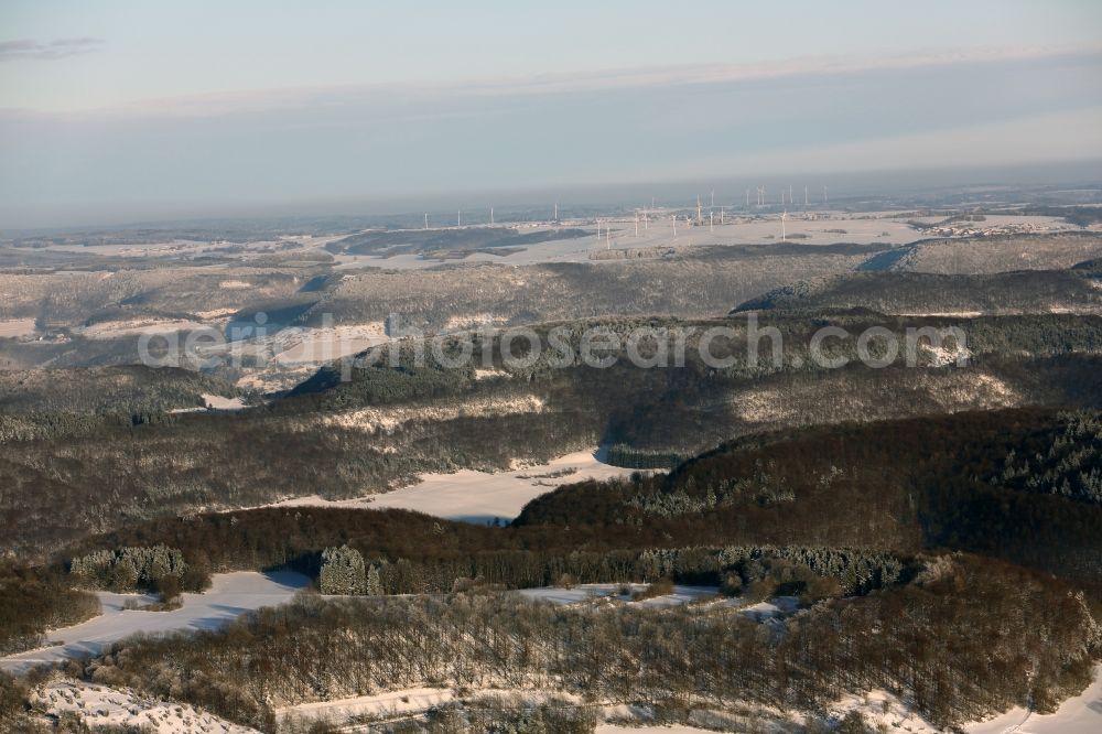 Gütenbach from above - Wintry snow-covered landscape in Black Forest Guetenbach in the state of Baden-Wuerttemberg