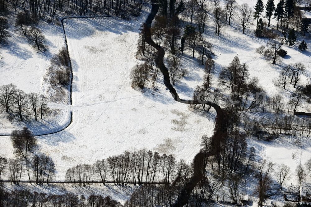 Dahlwitz - Hoppegarten from above - Winter snow-covered winter landscape in Dahlwitz - Hoppegarten in Brandenburg